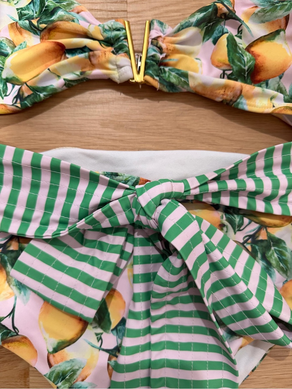 Lemon Print High-Waisted Bikini Set Size M Ruffle Strap Swimwear - Picture 2 of 8